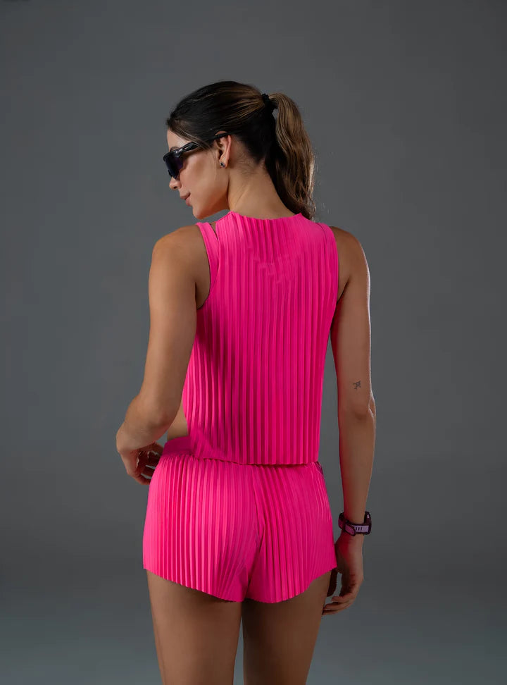 Pleat Tank Top Neon Pink Blusa